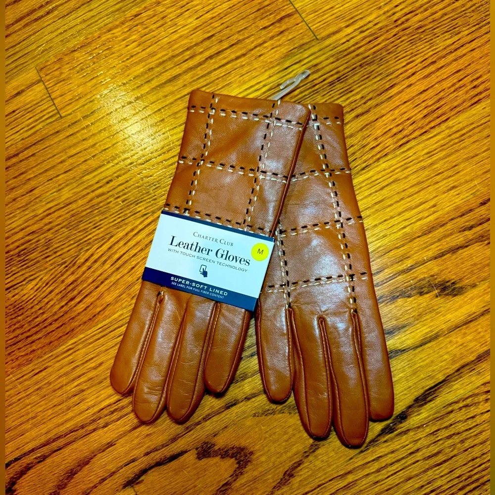 NWT Charter Club Women’s Leather‎ Gloves Touchscreen Technology Stocking …